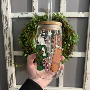 Festive Glass Tumbler with Bamboo Lid